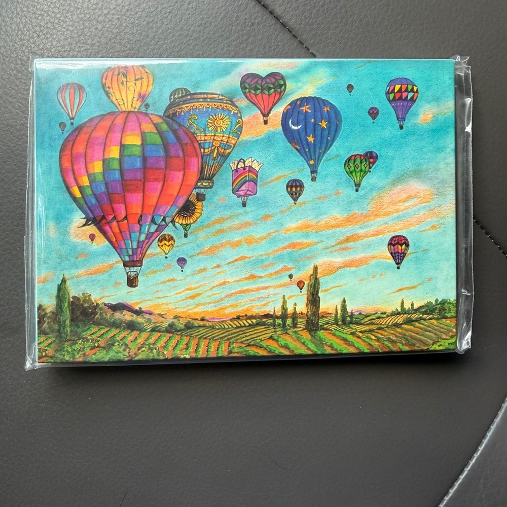 Hot Air Balloon Note Cards Set Stationery Lee Fitzgerald Smith Art Deadstock NOS